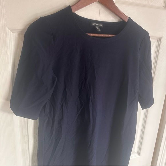 Eileen Fisher Short Sleeve Dress Navy women’s size small side zip Old Money - Picture 3 of 10